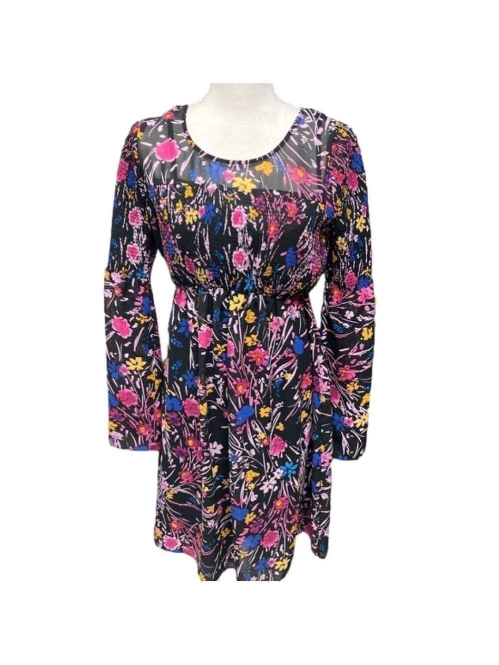 MOTHERHOOD Maternity Dress Black Floral Long Sleeve Size M. (S032)
